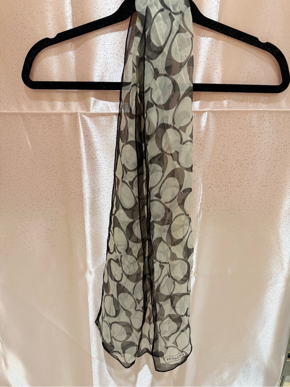 Coach Sheer Signature Circle Scarf in Gray and Black